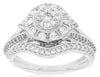 WIDE .78CT DIAMOND 14KT WHITE GOLD 3D CLUSTER FLOWER ENGAGEMENT WEDDING RING SET
