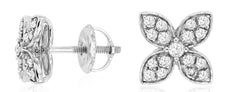 ESTATE 0.33CT DIAMOND 14KT WHITE GOLD 3D 4 LEAF CLOVER SCREW BACK STUD EARRINGS