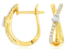 ESTATE .21CT DIAMOND 14KT 2 TONE GOLD ROUND CRISS CROSS X LOVE HANGING EARRINGS
