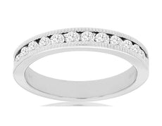 .50CT DIAMOND 14KT WHITE GOLD 3D CHANNEL FILIGREE SEMI ETERNITY ANNIVERSARY RING