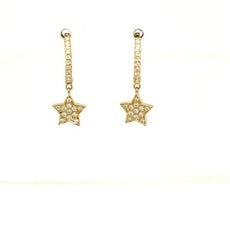 ESTATE .30CT DIAMOND 18KT YELLOW GOLD 3D CLASSIC STAR FUN DROP HANGING EARRINGS