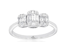 .53CT DIAMOND 14KT WHITE GOLD ROUND & BAGUETTE CLUSTER PAST PRESENT FUTURE RING