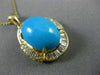 ESTATE EXTRA LARGE 11.27CT DIAMOND & AAA TURQUOISE 14K YELLOW GOLD PENDANT 24819