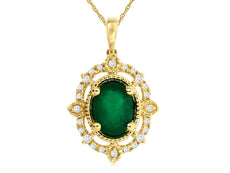 1.22CT DIAMOND & AAA EMERALD 14KT YELLOW GOLD 3D OVAL & ROUND FILIGREE PENDANT