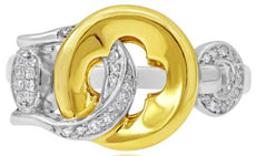 ESTATE .11CT DIAMOND 14KT 2 TONE GOLD 3D CIRCULAR FLOWER LOVE KNOT RING