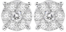 ESTATE .50CT DIAMOND 14KT WHITE GOLD CLASSIC ROUND CLUSTER FLOWER STUD EARRINGS