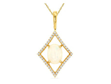 1.05CT DIAMOND & AAA OPAL 14KT YELLOW GOLD OVAL & ROUND SQUARE DIAGONAL PENDANT