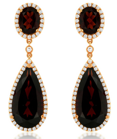 EXTRA LARGE 17.75CT DIAMOND & AAA GARNET 14KT ROSE GOLD 3D PEAR SHAPE EARRINGS