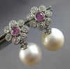 1.1CT DIAMOND & AAA PINK SAPPPHIRE & SOUTH SEA PEARL 14KT WHITE GOLD 3D EARRINGS