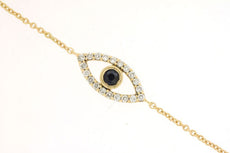 .37CT DIAMOND & AAA SAPPHIRE 14KT YELLOW GOLD ROUND LUCKY EVIL EYE FUN BRACELET