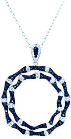 1.2CT DIAMOND AAA SAPPHIRE 18K WHITE GOLD CIRCLE OF LIFE BAMBOO FLOATING PENDANT