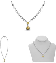 2.23CT WHITE & FANCY YELLOW DIAMOND 18KT 2 TONE GOLD 3D CUSHION & ROUND NECKLACE