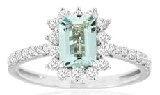 1.35CT DIAMOND & AAA AQUAMARINE 14KT WHITE GOLD 3D HALO CLASSIC ENGAGEMENT RING