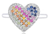 .61CT DIAMOND & AAA MULTI COLOR SAPPHIRE 14KT WHITE GOLD RAINBOW HEART LOVE RING