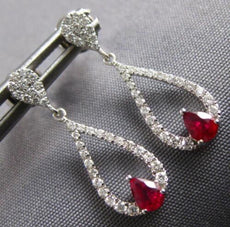 .62CT DIAMOND & AAA RUBY 14KT WHITE GOLD CLASSIC TEAR DROP HANGING FUN EARRINGS