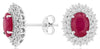 LARGE 2.30CT DIAMOND & AAA RUBY 14K WHITE GOLD OVAL & ROUND FLOWER STUD EARRINGS