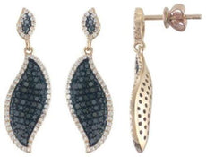1.19CT WHITE & BLACK DIAMOND 14KT ROSE GOLD 3D DOUBLE LEAF FUN HANGING EARRINGS