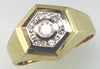 ESTATE .44CT DIAMOND 14K YELLOW GOLD ROUND BEZEL HEXAGON MATTE & SHINY MENS RING