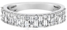 .80CT DIAMOND 14KT WHITE GOLD 3D ROUND & BAGUETTE 2 ROW WEDDING ANNIVERSARY RING