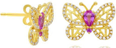 .82CT DIAMOND & AAA PINK SAPPHIRE 14K YELLOW GOLD 3D PEAR SHAPE & ROUND EARRINGS
