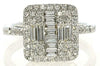 LARGE .89CT DIAMOND 18KT WHITE GOLD 3D ROUND & BAGUETTE SQUARE HALO CROSS RING