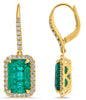 5.37CT DIAMOND & AAA EMERALD 18KT YELLOW GOLD RECTANGULAR HALO HANGING EARRINGS