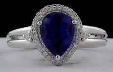 2.33CT DIAMOND & AAA SAPPHIRE 18KT WHITE GOLD PEAR SHAPE & ROUND ENGAGEMENT RING