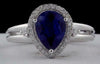 2.33CT DIAMOND & AAA SAPPHIRE 18KT WHITE GOLD PEAR SHAPE & ROUND ENGAGEMENT RING