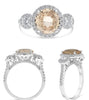 3.46CT DIAMOND & AAA ORANGE SAPPHIRE 18K WHITE GOLD 3 STONE HALO ENGAGEMENT RING
