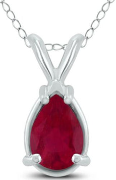 .75CT AAA RUBY 14KT WHITE GOLD PEAR SHAPE TEAR DROP SOLITAIRE FLOATING PENDANT