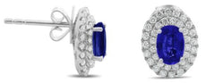 1.92CT DIAMOND & AAA SAPPHIRE 18KT WHITE GOLD ROUND & OVAL FLOWER STUD EARRINGS