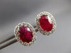 LARGE 3.92CT DIAMOND & AAA RUBY 18KT WHITE GOLD OVAL & ROUND HALO STUD EARRINGS