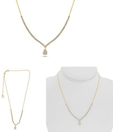 1.0CT DIAMOND 14KT YELLOW GOLD ROUND TEAR DROP V SHAPE ADJUSTABLE LOVE NECKLACE