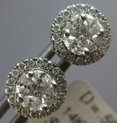 ESTATE .55CT DIAMOND 14K WHITE GOLD ROUND PRINCESS & MARQUISE HALO STUD EARRINGS