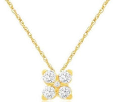 .16CT DIAMOND 14KT YELLOW GOLD 3D ROUND 5 STONE FLOWER SQUARE FLOATING PENDANT