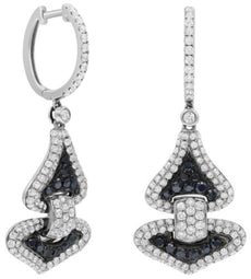 2.60CT WHITE & BLACK DIAMOND 18KT WHITE GOLD DOUBLE HEART LOVE KNOT FUN EARRINGS