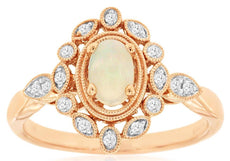 .43CT DIAMOND & AAA OPAL 14KT ROSE GOLD 3D OVAL & ROUND FILIGREE FLOWER FUN RING