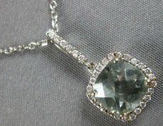 1.56CT DIAMOND & AAA GREEN AMETHYST 14K WHITE GOLD CUSHION HALO FLOATING PENDANT