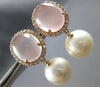 ESTATE LARGE 17CT DIAMOND & AAA PINK QUARTZ & SOUTH SEA PEARL 18KT ROSE GOLD EARRINGS