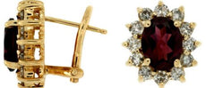 4.36CT DIAMOND & AAA RHODOLITE 14KT YELLOW GOLD 3D OVAL & ROUND HANGING EARRINGS
