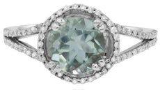 1.64CT DIAMOND & AAA GREEN AMETHYST 14K WHITE GOLD 3D ROUND HALO FRIENDSHIP RING