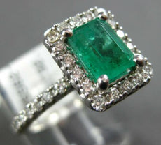 WIDE 1.87CT DIAMOND & AAA EMERALD 14KT WHITE GOLD 3D SQUARE HALO ENGAGEMENT RING