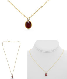 1.74CT DIAMOND & AAA RUBY 18KT YELLOW GOLD OVAL & ROUND SOLITAIRE LOVE NECKLACE
