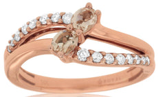 .55CT DIAMOND & AAA MORGANITE 14KT ROSE GOLD OVAL & ROUND CRISS CROSS LOVE RING