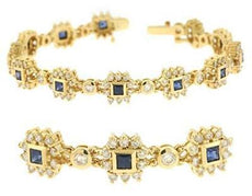 4.88CT DIAMOND & AAA SAPPHIRE 14KT YELLOW GOLD ROUND & PRINCESS TENNIS BRACELET