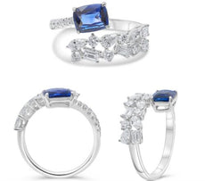 2.12CT DIAMOND & AAA SAPPHIRE 18KT WHITE GOLD 3D MULTI SHAPE & CUSHION FUN RING