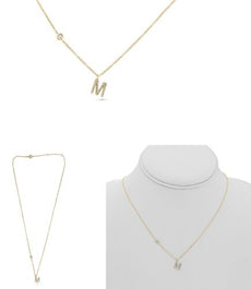 .11CT DIAMOND 14KT YELLOW GOLD 3D INITIAL M SOLITAIRE BY THE YARD FUN NECKLACE