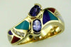 ESTATE .62CT DIAMOND & AAA MULTI GEM 14KT YELLOW GOLD 3D OVAL & ROUND FUN RING