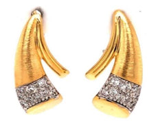ESTATE .38CT DIAMOND 18KT 2 TONE GOLD 3D ROUND TRIANGULAR FUN HANGING EARRINGS