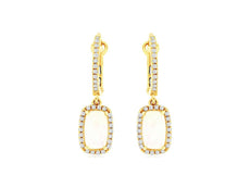 1.66CT DIAMOND & AAA OPAL 14KT YELLOW GOLD CUSHION HALO CLIP ON HANGING EARRINGS